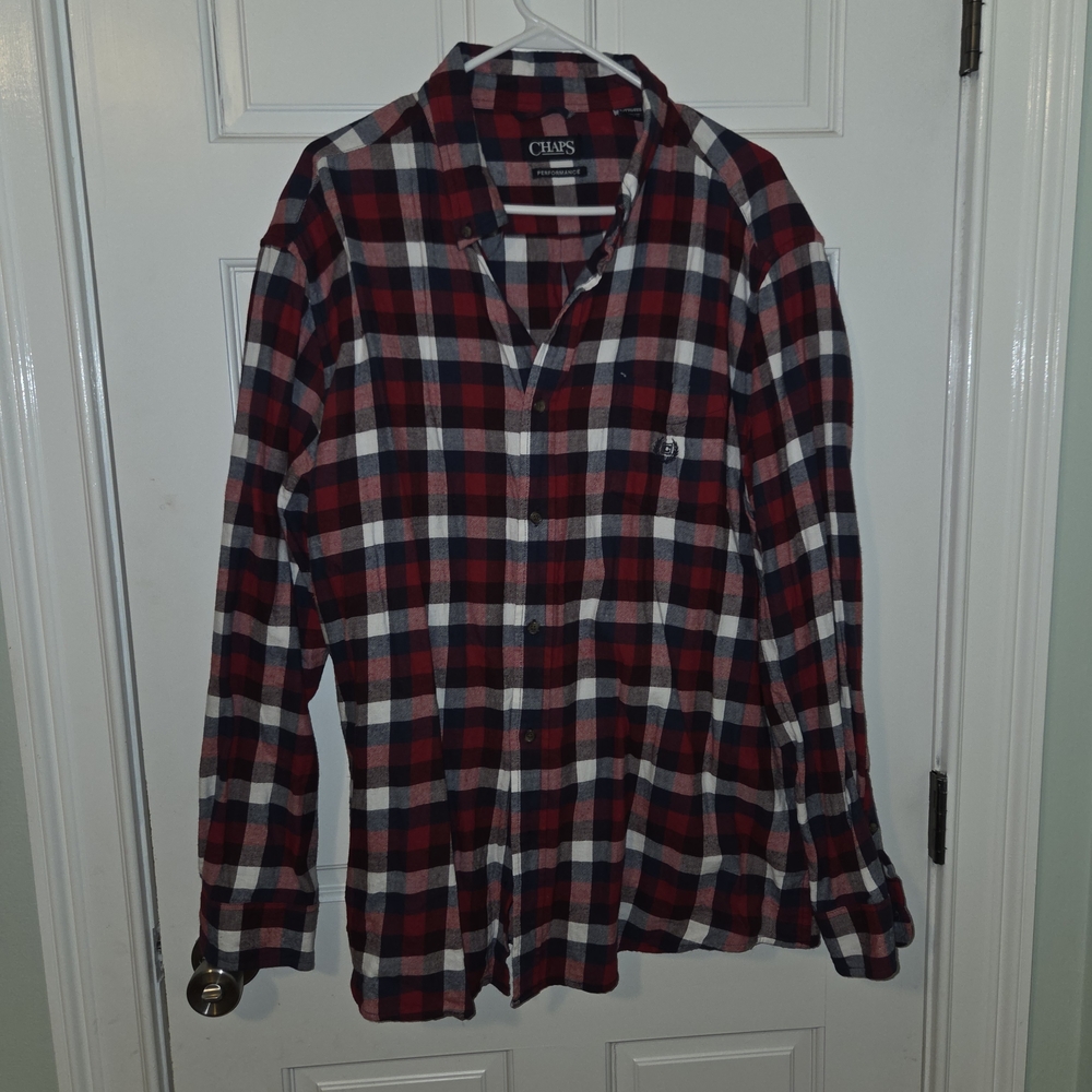 Chaps Men's Red and Blue Plaid Button Down 2XL